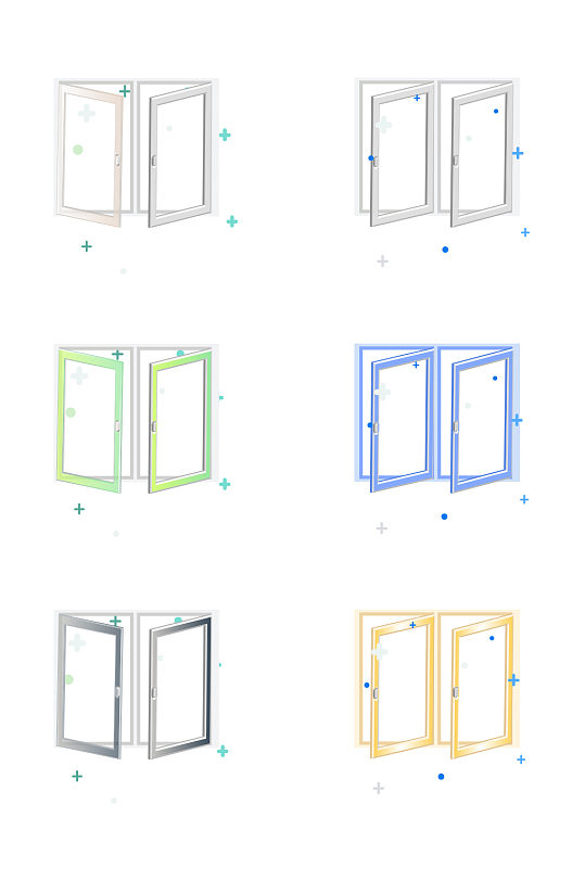 卡通房间打开白色透气窗户装饰图案