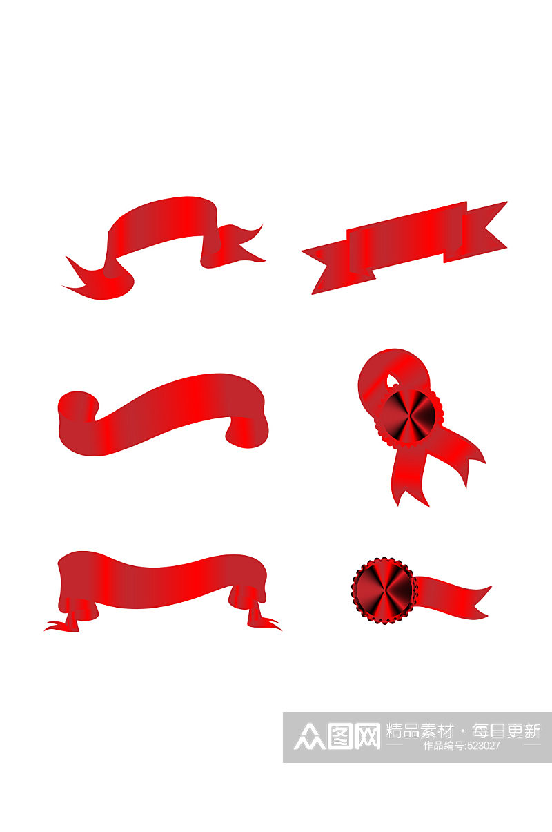 六款红色飘带装饰矢量图标素材素材
