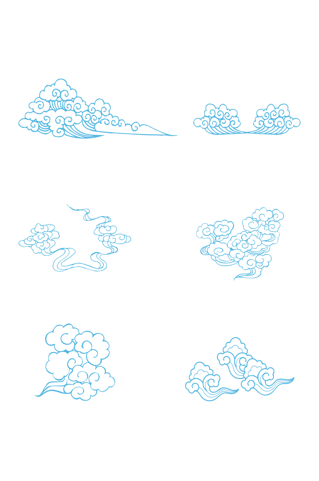 六款蓝色古典云朵ai矢量素材