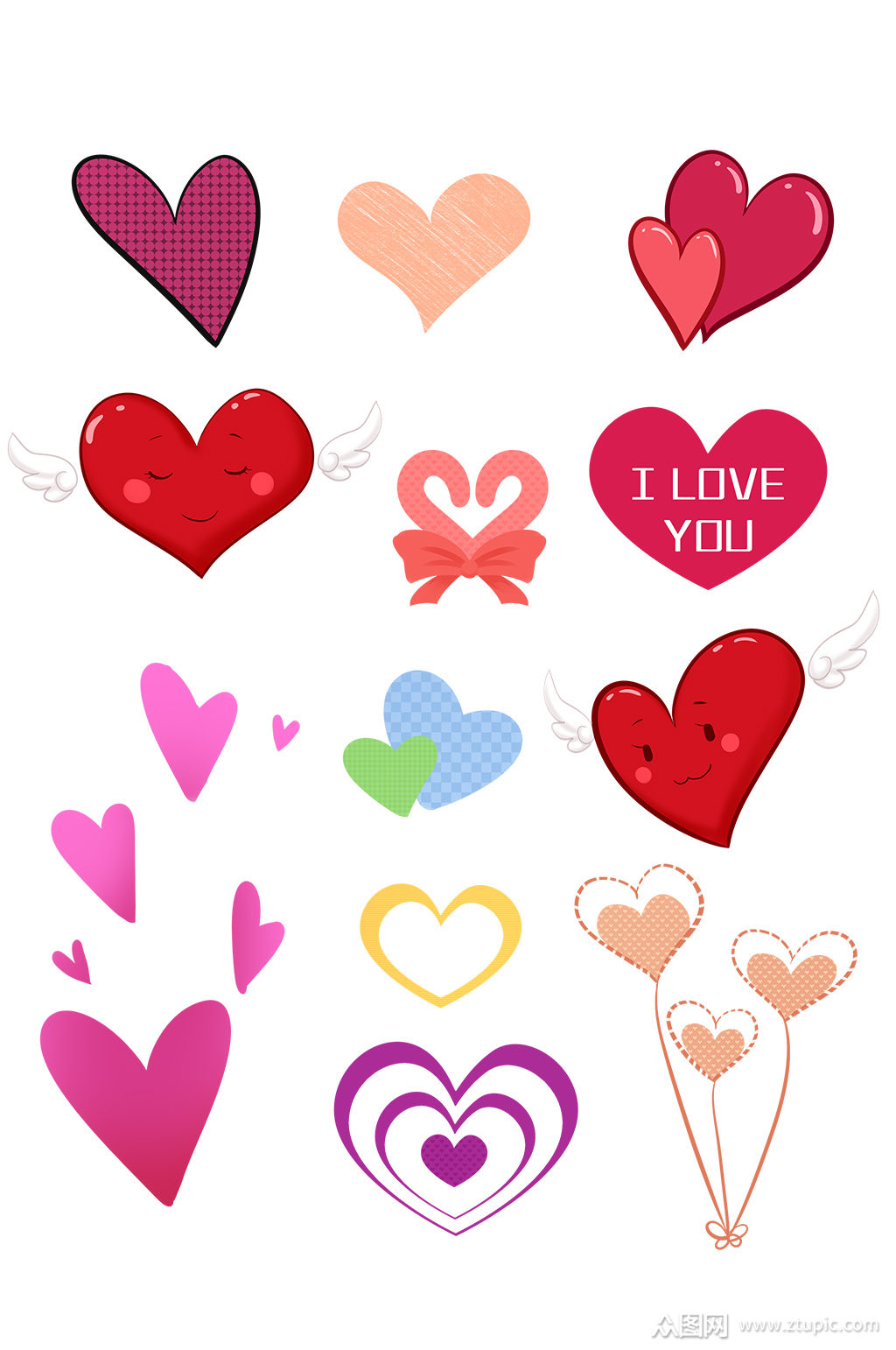 情人节爱心卡通桃心合集小清新模板下载-编号524172-众图网