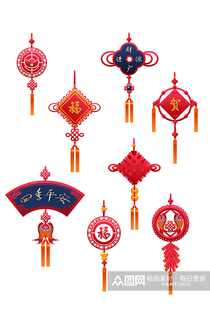 中国风春节过年可商用中国结套图素材