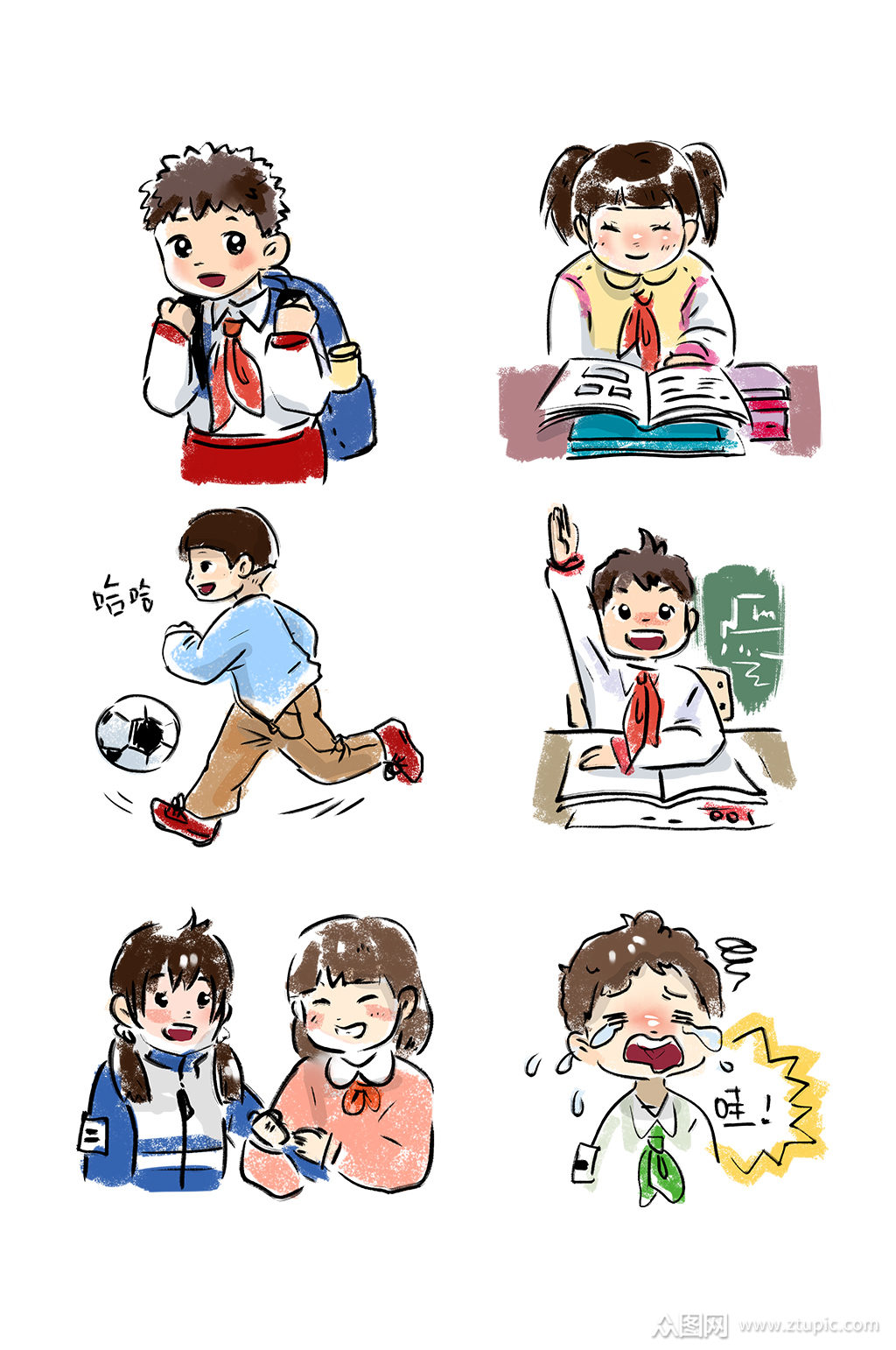 可爱小学生卡通形象小清新上学校