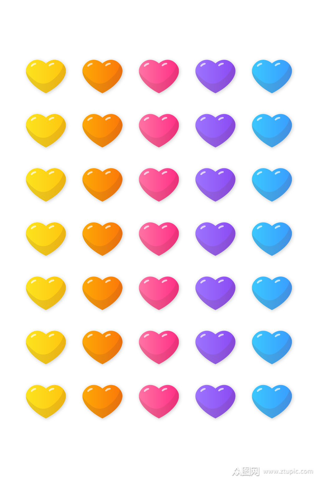 卡通彩色渐变爱心平铺背景素材