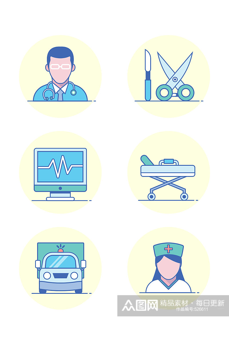 卡通简约蓝色线性医生护士医疗 护士节素材免抠元素素材