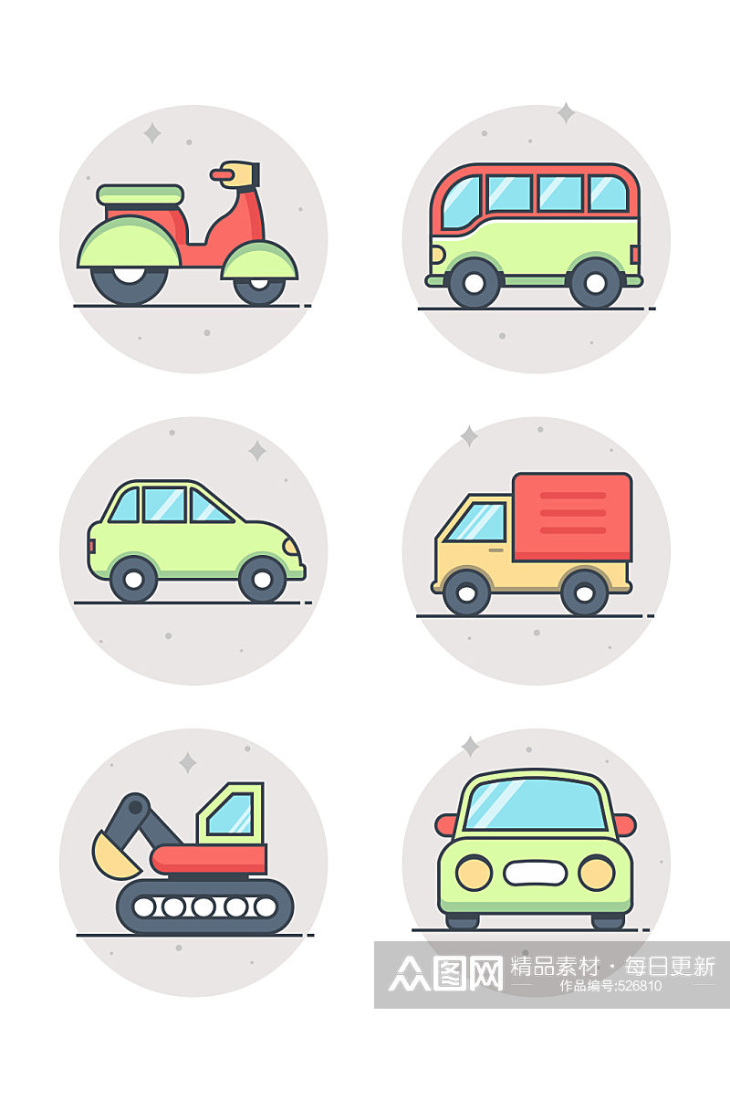 卡通车类出行交通工具套图icon素材