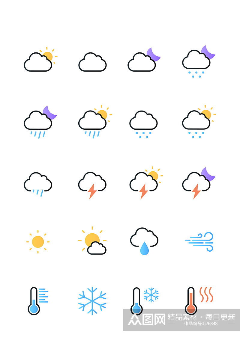 简约线性UI天气系列icon素材