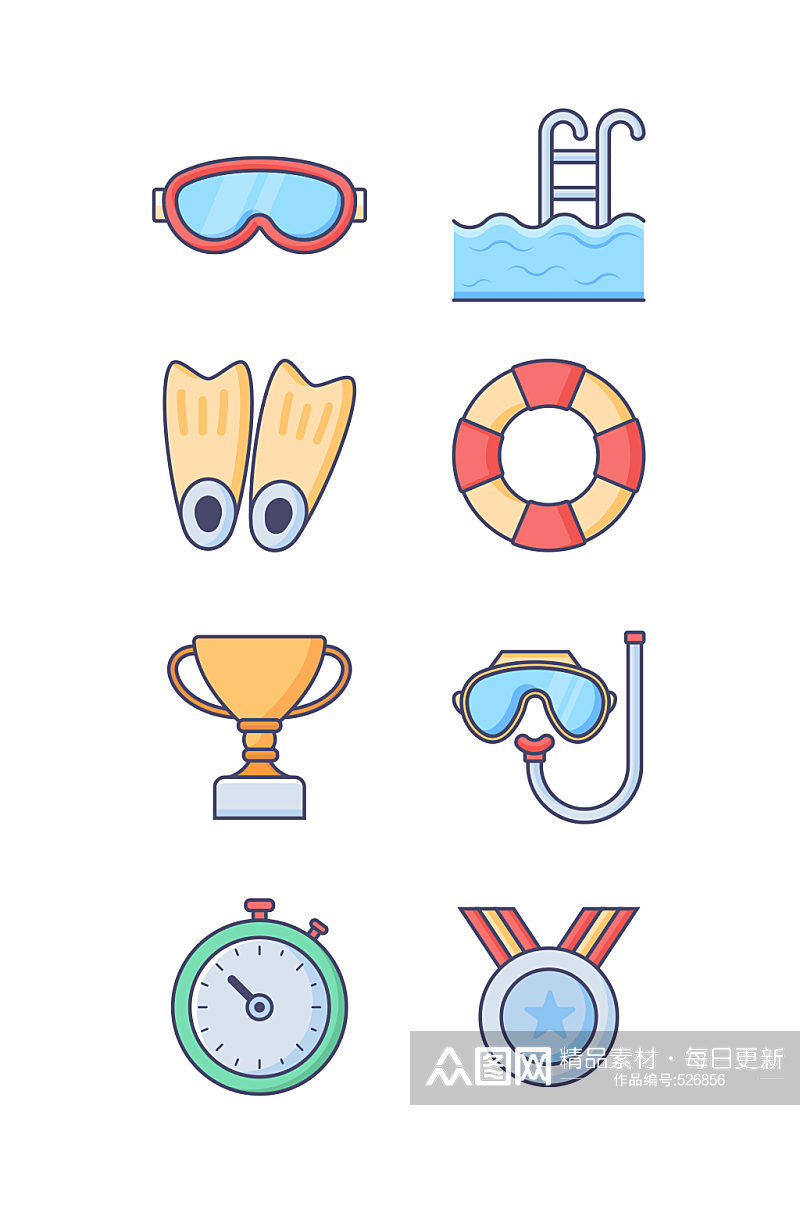 卡通游泳潜水运动系列icon素材