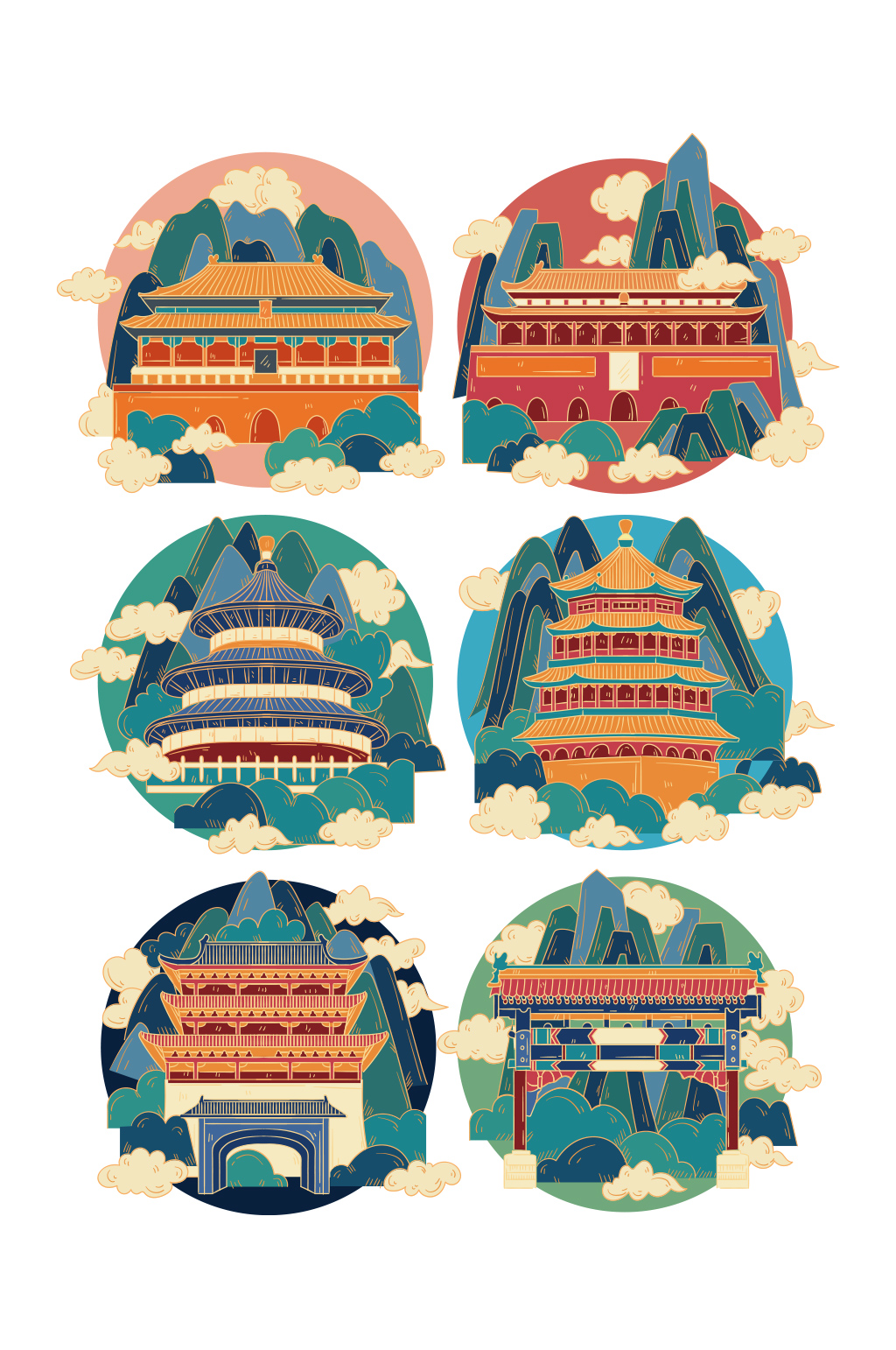 工笔风北京著名建筑装饰模板下载-编号532101-众图网