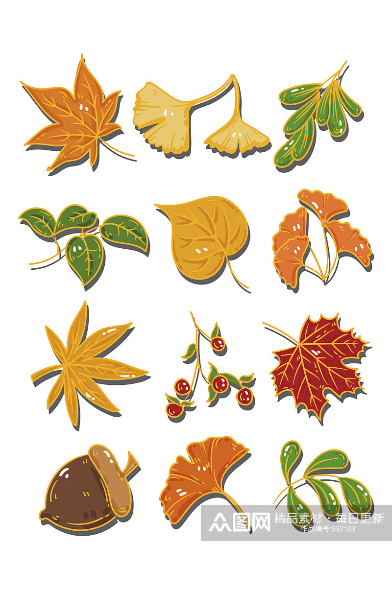 手绘秋季落叶植物叶子素材