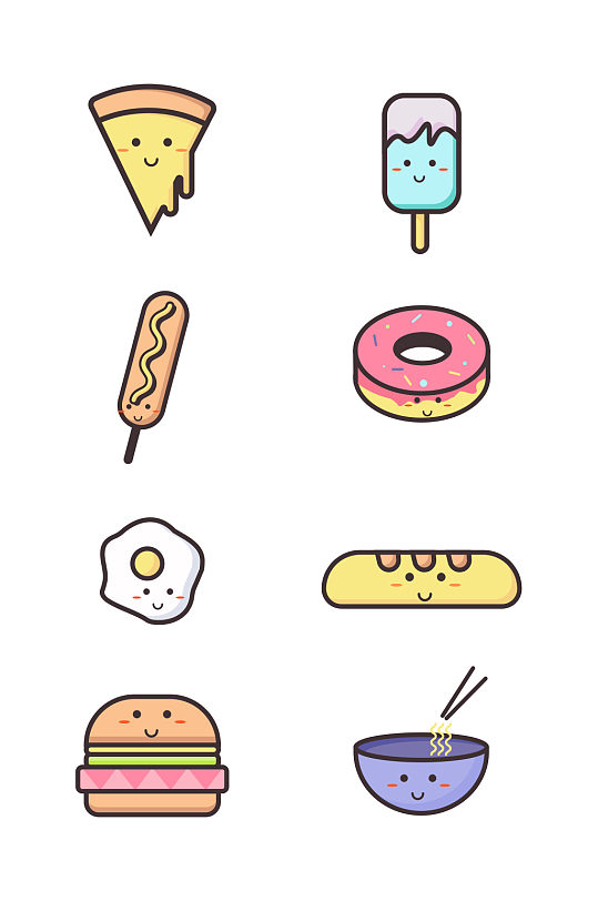 卡通擬人食物零食 面條矢量圖