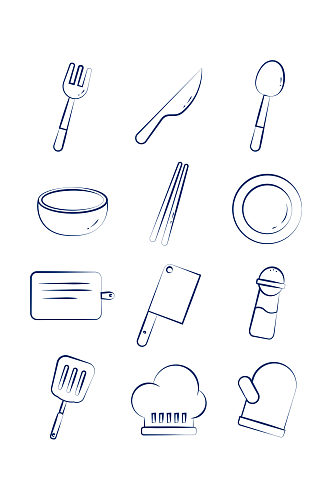 厨房餐具简笔画简约图标