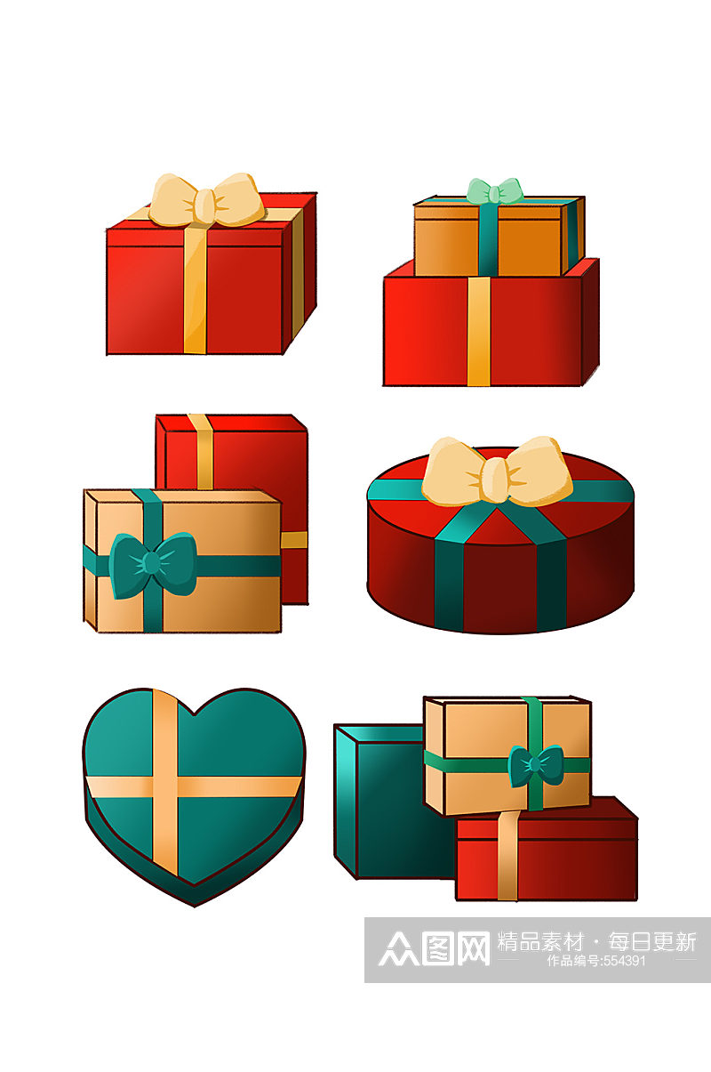 新年圣诞节金色红色礼物礼盒喜庆组合素材