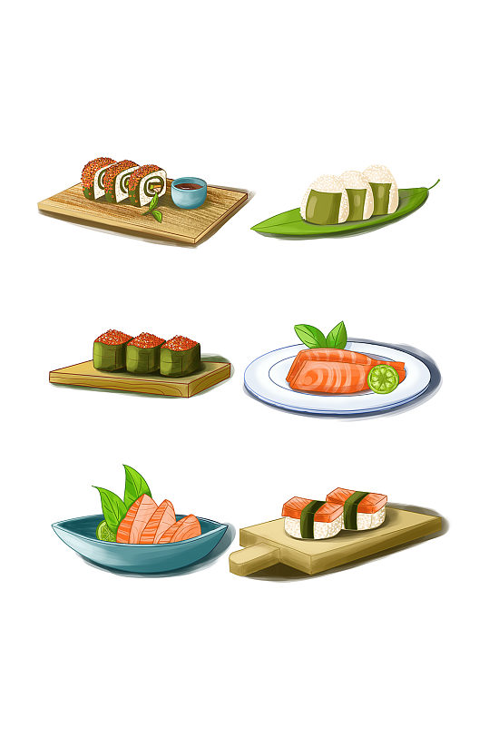 特色日式料理寿司刺身手绘插画