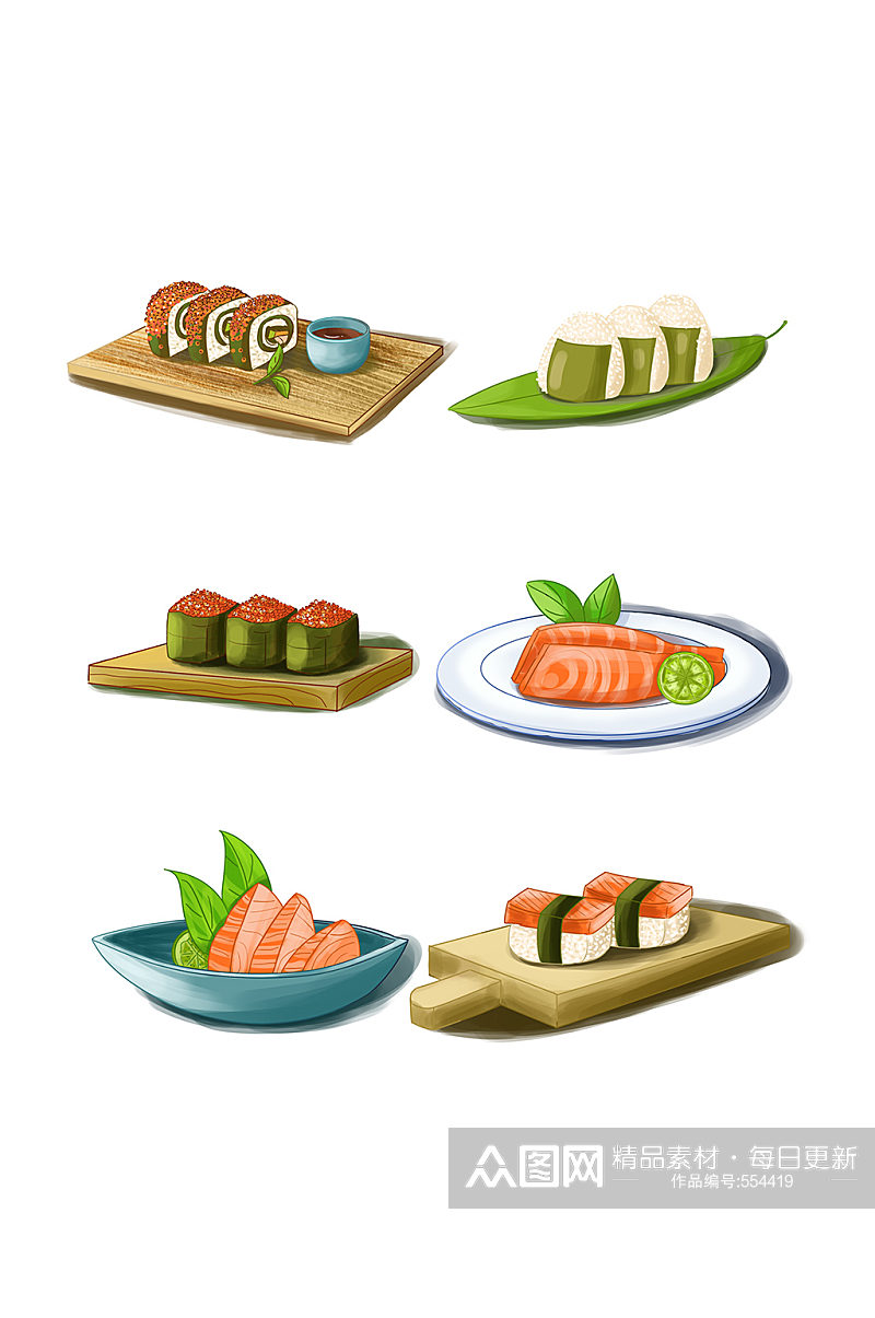 特色日式料理寿司刺身手绘插画素材