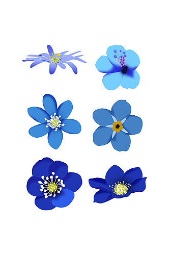 花朵蓝色小清新手绘风元素组合