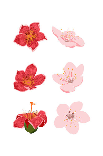 花多桃花粉红色手绘风花朵元素