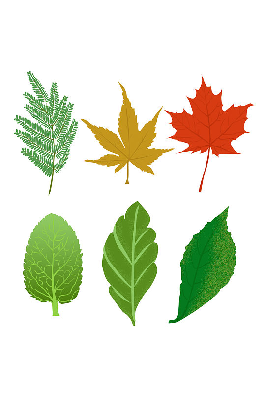 树叶绿色手绘叶子组合元素