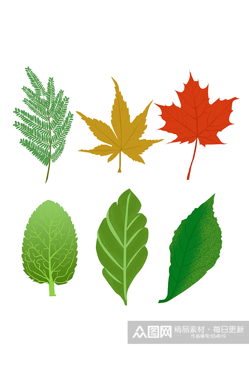 树叶绿色手绘叶子组合元素素材