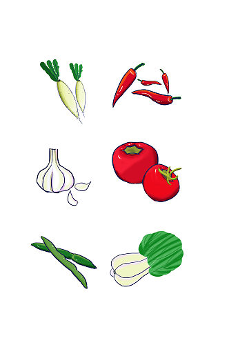 一组手绘彩绘蔬菜矢量图