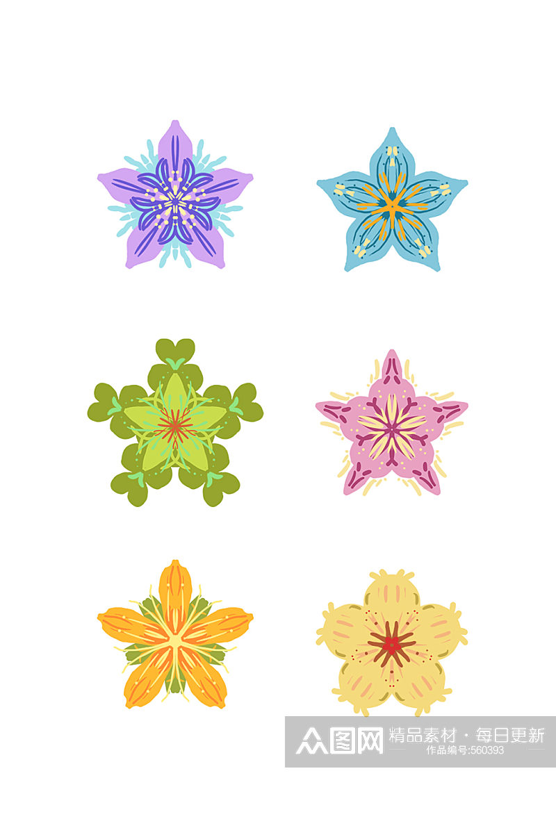 简约手绘风花朵花瓣花卉装饰图案元素素材