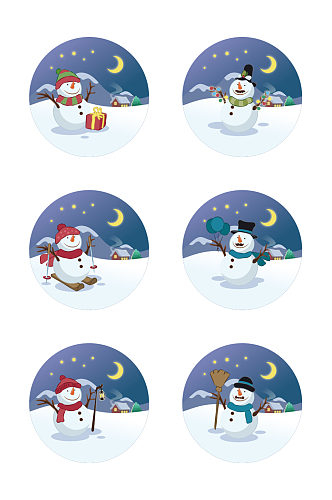 简约扁平卡通可爱圣诞冬日雪人矢量元素