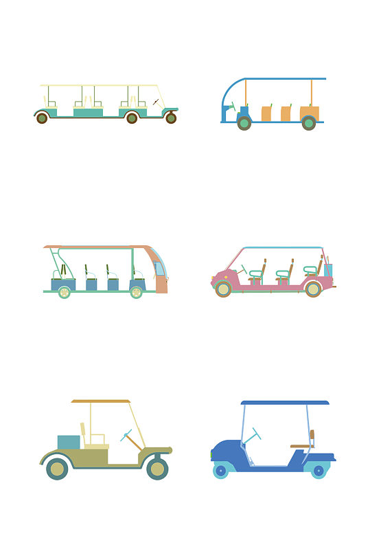 简约扁平卡通国庆旅游摆渡车电瓶车矢量元素