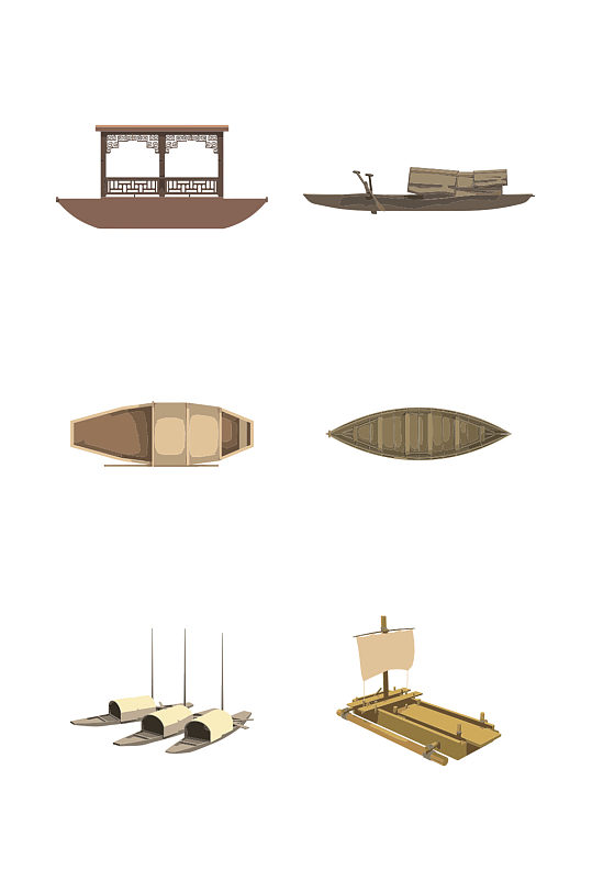 简约扁平卡通中式传统古船矢量元素