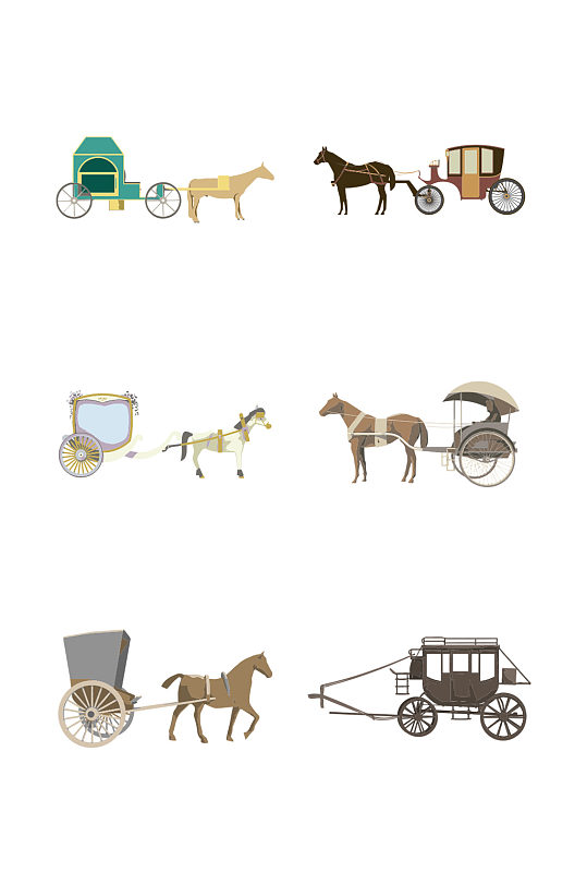 简约扁平卡通欧洲古典马车矢量元素-众图网