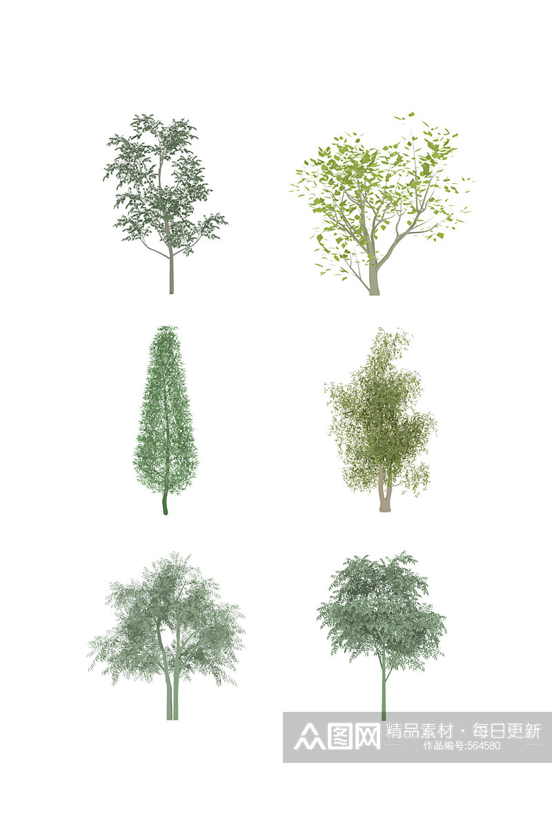 简约扁平手绘风树木绿色植物元素素材
