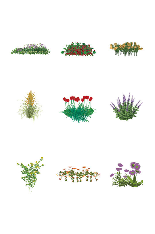 扁平简约手绘风花卉鲜花花丛花草矢量元素