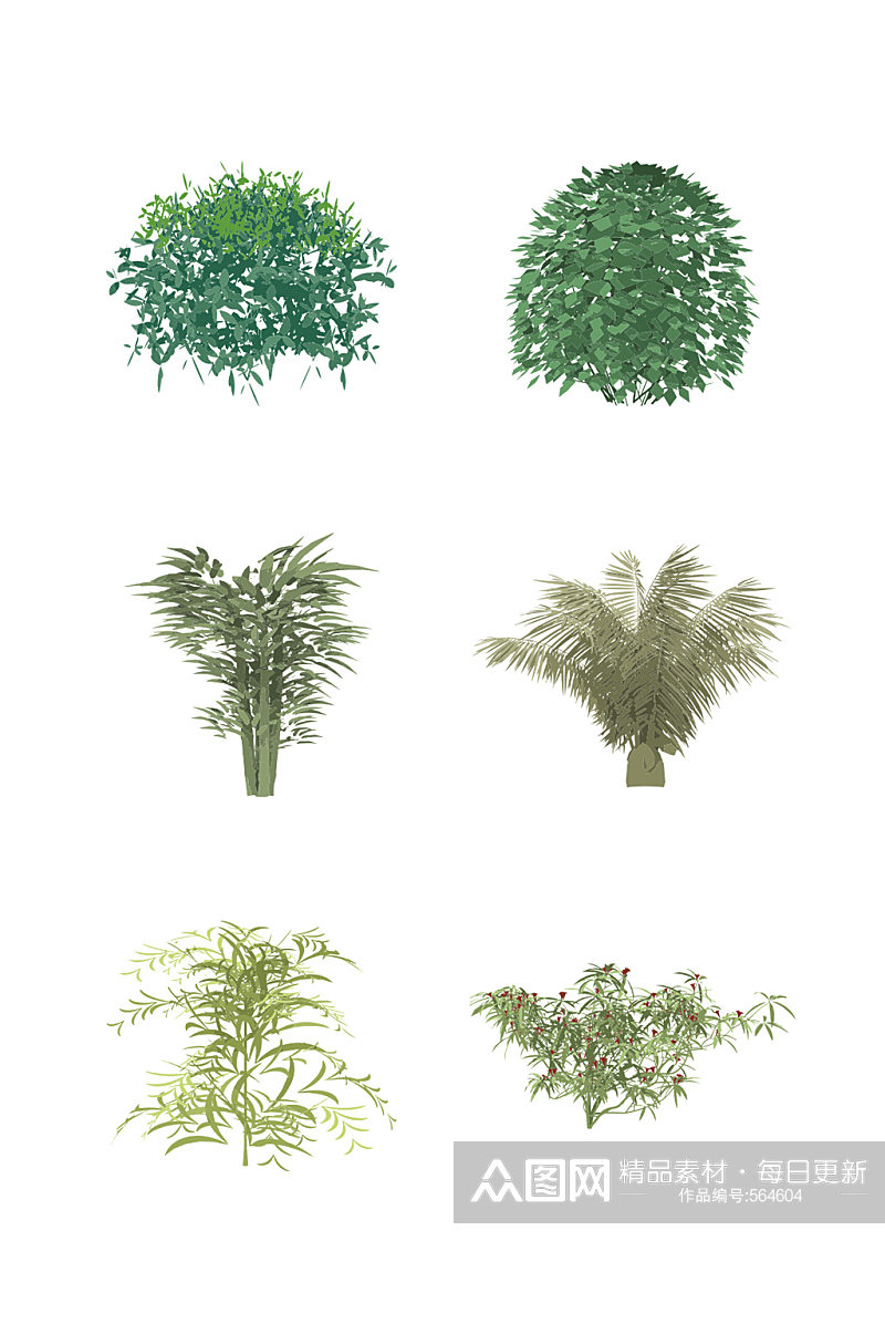 简约扁平手绘风绿色植物灌木矢量元素素材