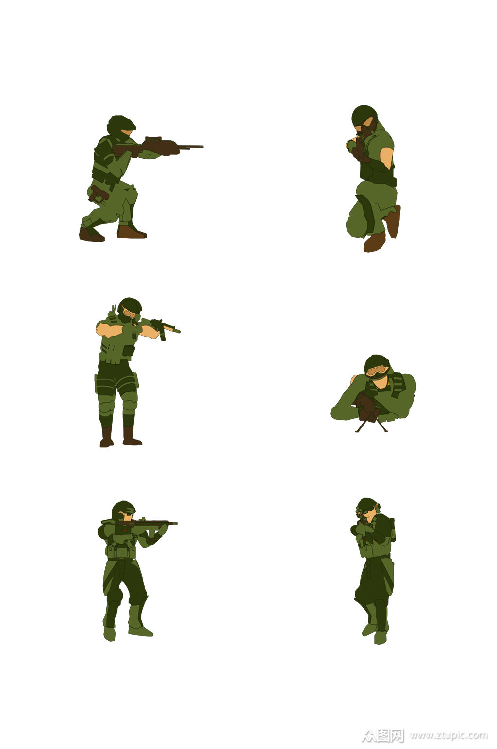 简约扁平卡通建军节解放军特种部队战士元素素材