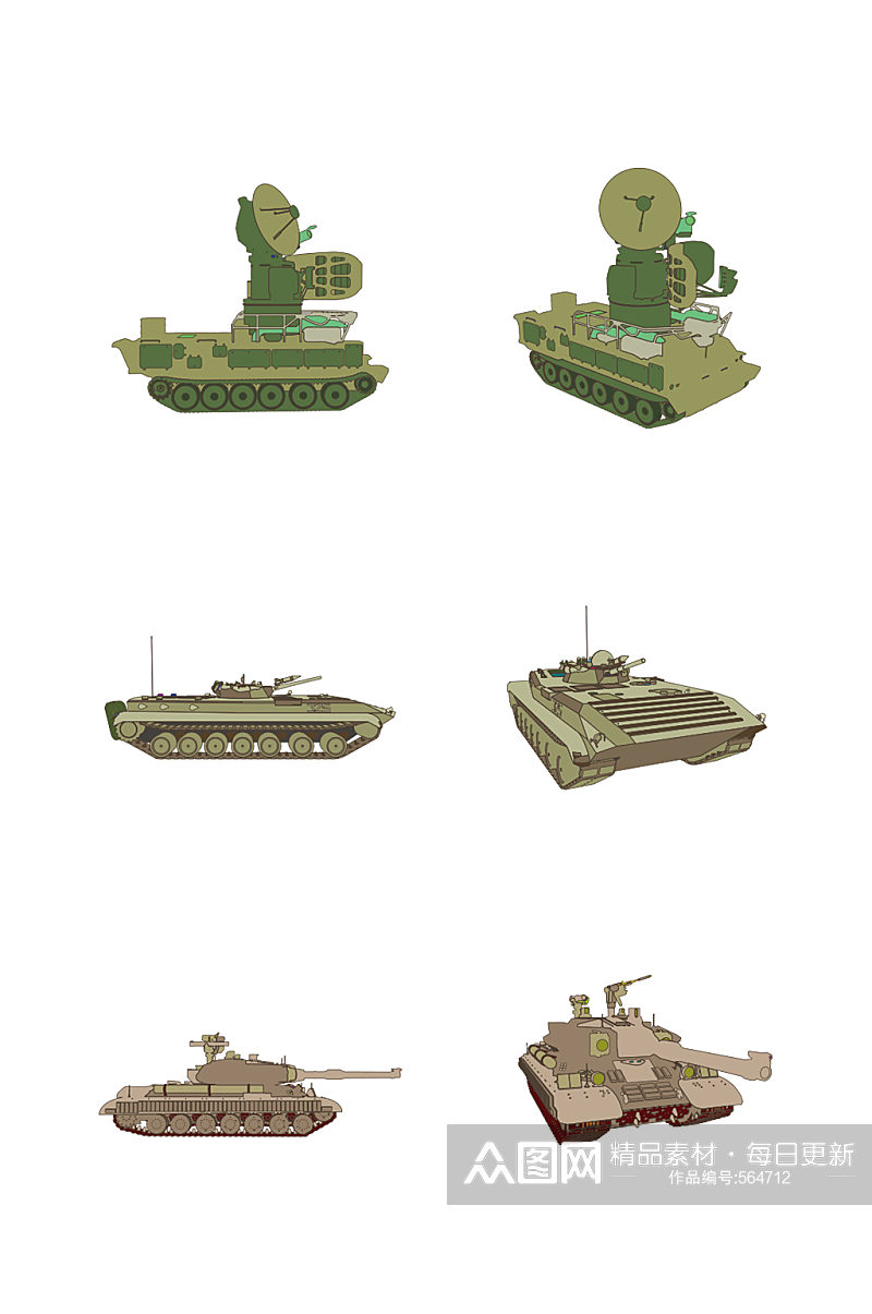 简约扁平卡通建军节陆军战争战车装甲车元素素材