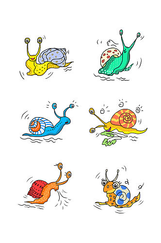 手绘卡通蜗牛插画元素套图