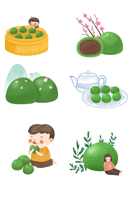 清明节小清新艾草青团套图