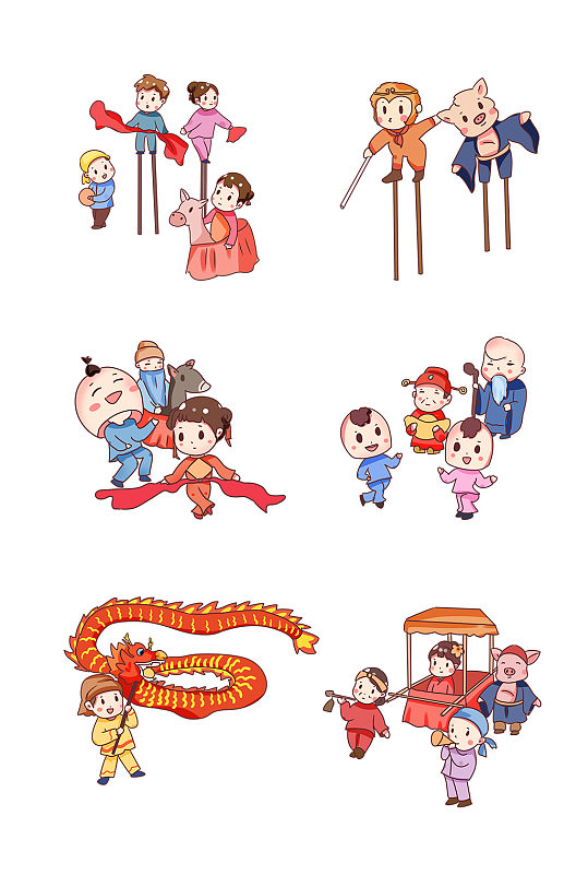 新年庙会扭秧歌队旱船舞彩绸舞扇子