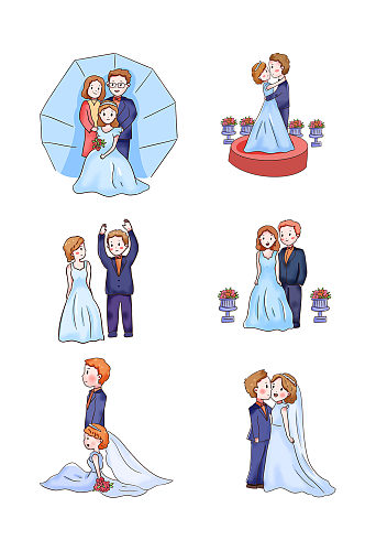西式婚礼套图q版卡通人物手绘