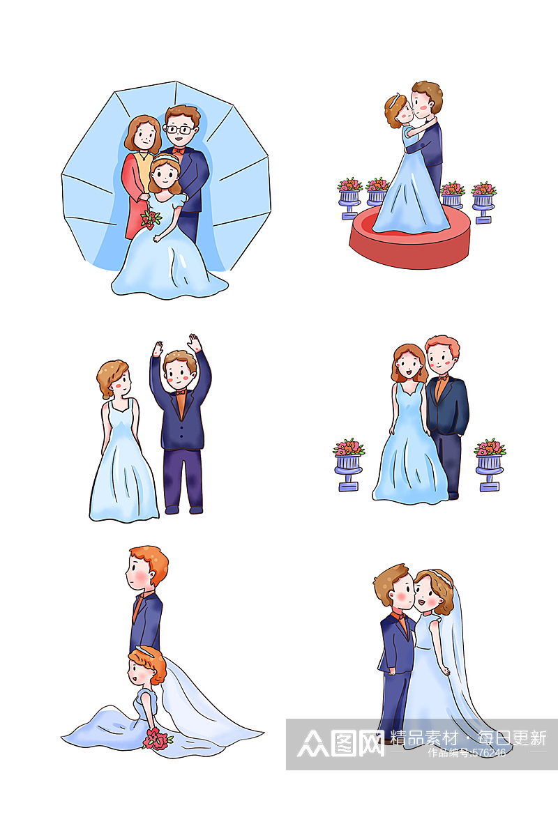西式婚礼套图q版卡通人物手绘素材