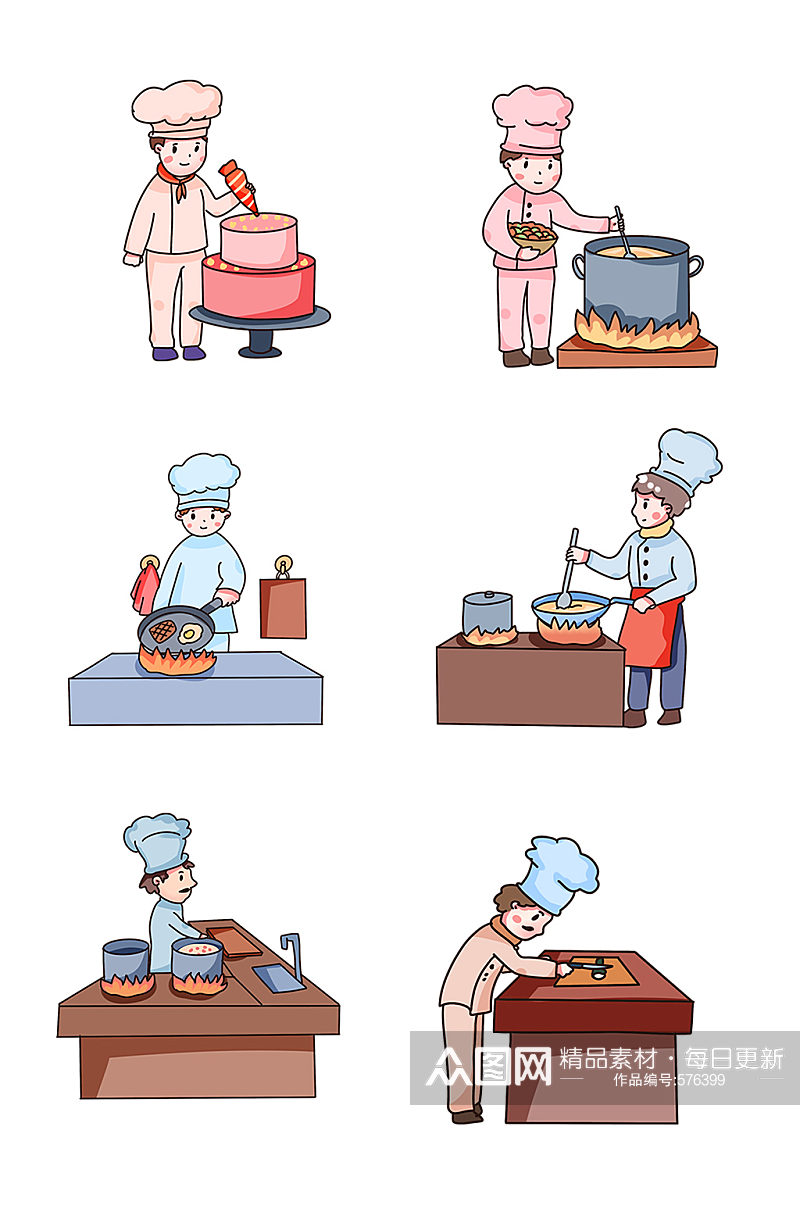 手绘厨师师傅做饭插画素材