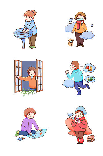 手绘冬季预防流感插画