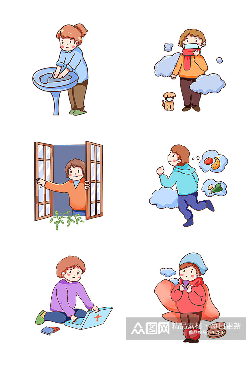手绘冬季预防流感插画素材