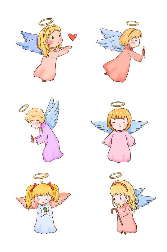 天使带翅膀的天使童趣快乐手绘插画