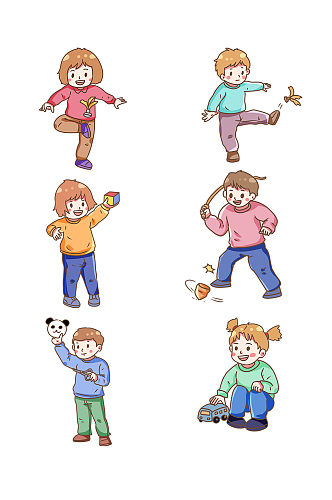 六一儿童节玩耍小孩人物系列