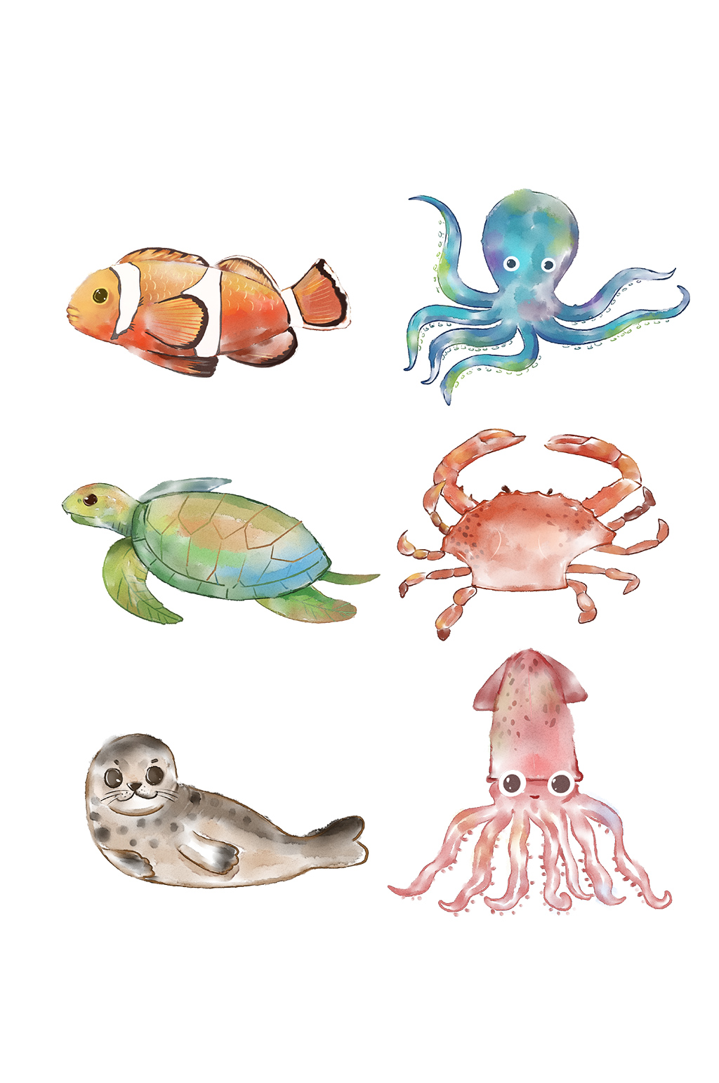 儿童水彩画海洋动物合集