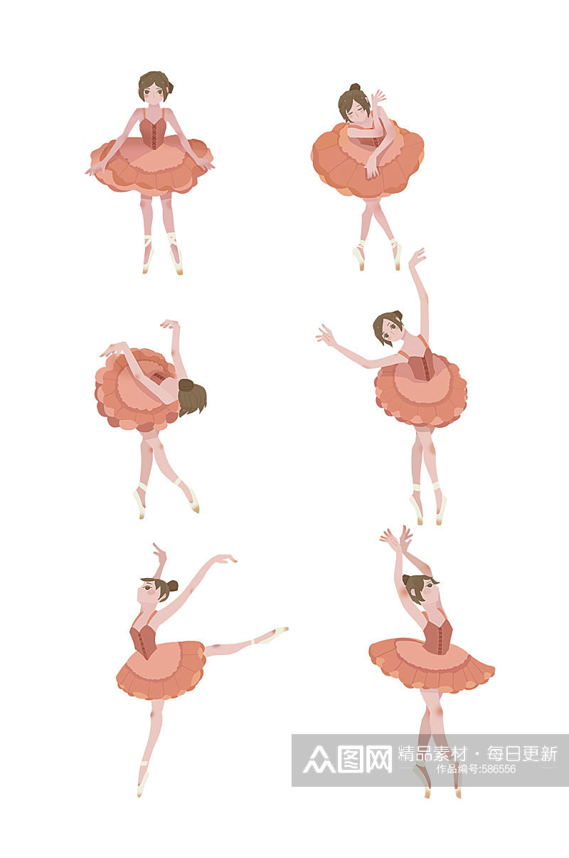手绘卡通女孩跳舞芭蕾素材