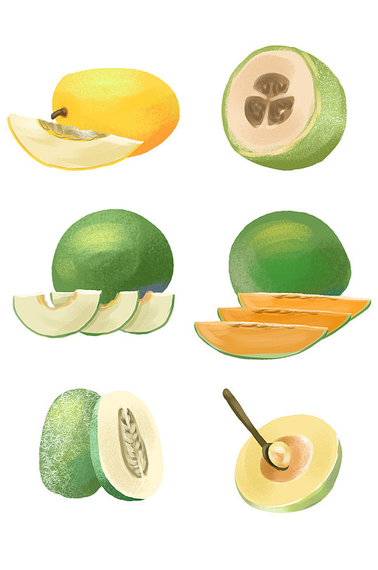 手绘可爱蜜瓜哈密瓜水果健康美食