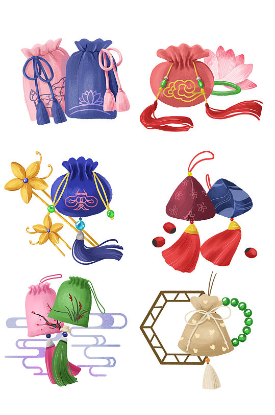 中国风荷包套图png元素-众图网