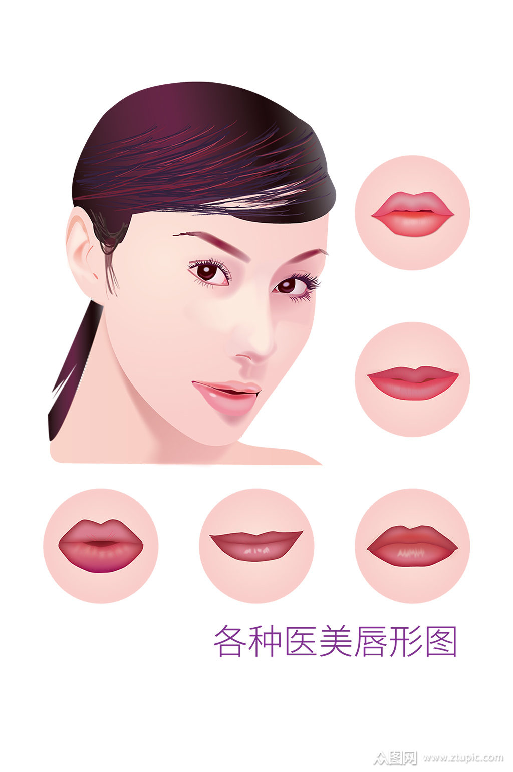 手绘各种医美唇形图