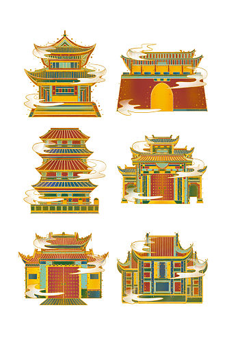 手绘小清新中国风传统建筑城门