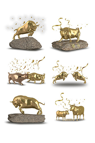 C4D金色金属质感3D立体牛